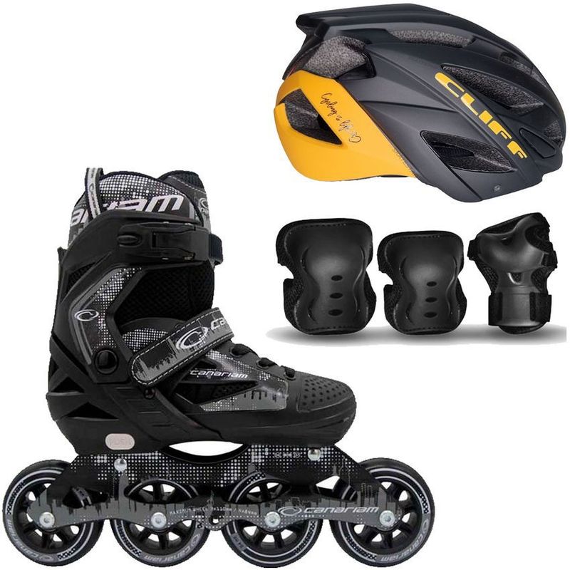 CANARIAM - Patines roller team  + kit de protección c4 + casco amarilla