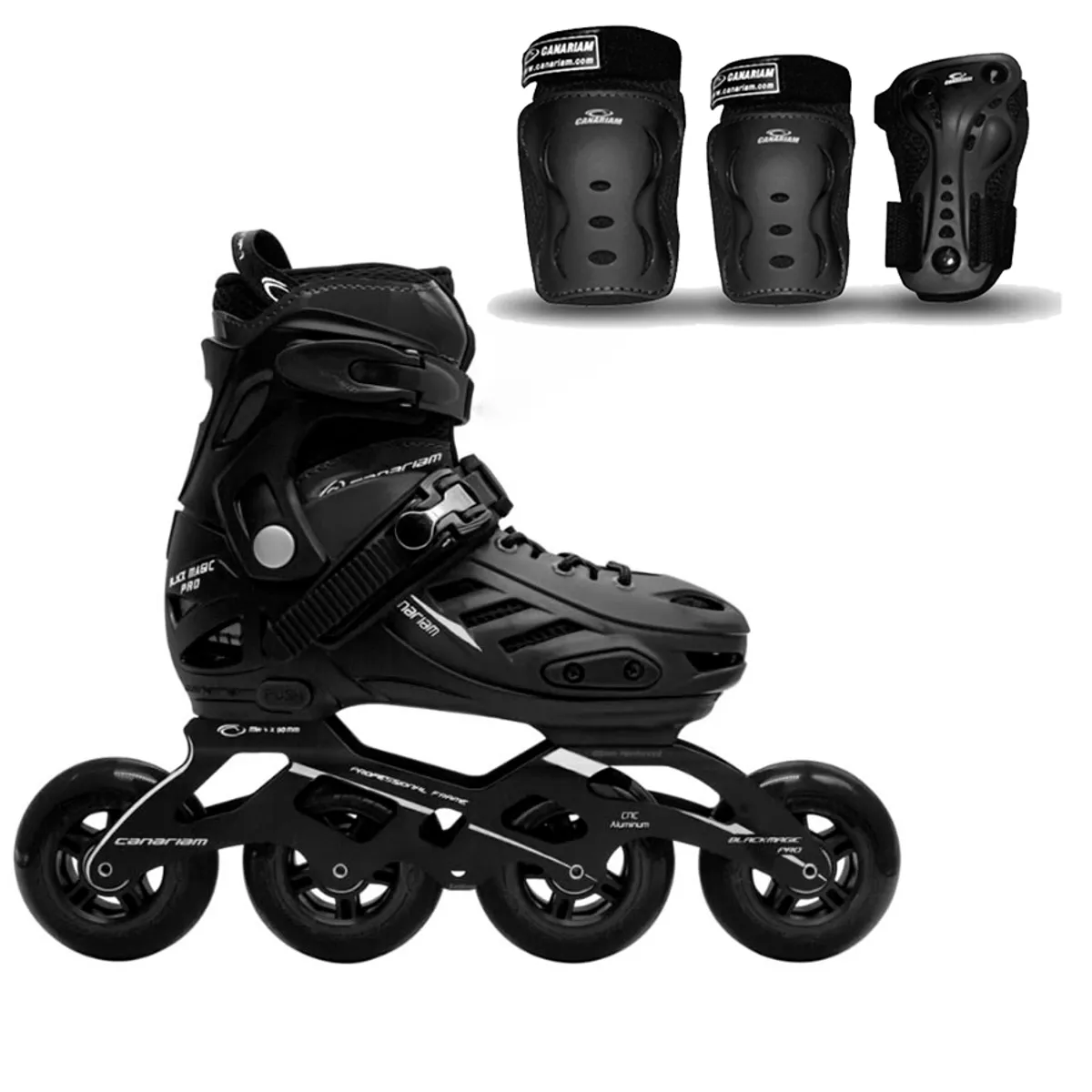 CANARIAM - Patines Canariam Blackmagic Pro Plus Negro más Kit de protección C2 Talla 39-42