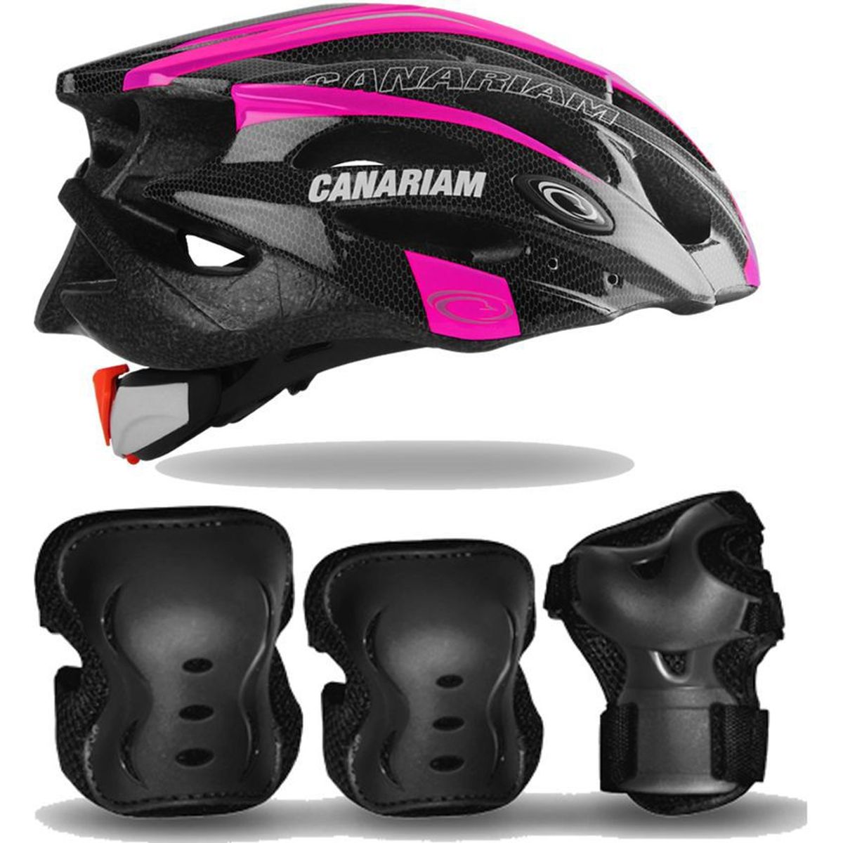 CANARIAM - Combo kit de protección + casco canariam negrofucsia