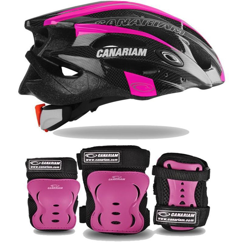 CANARIAM - Combo Kit de Protección C2  Casco Canariam Fucsia Talla S
