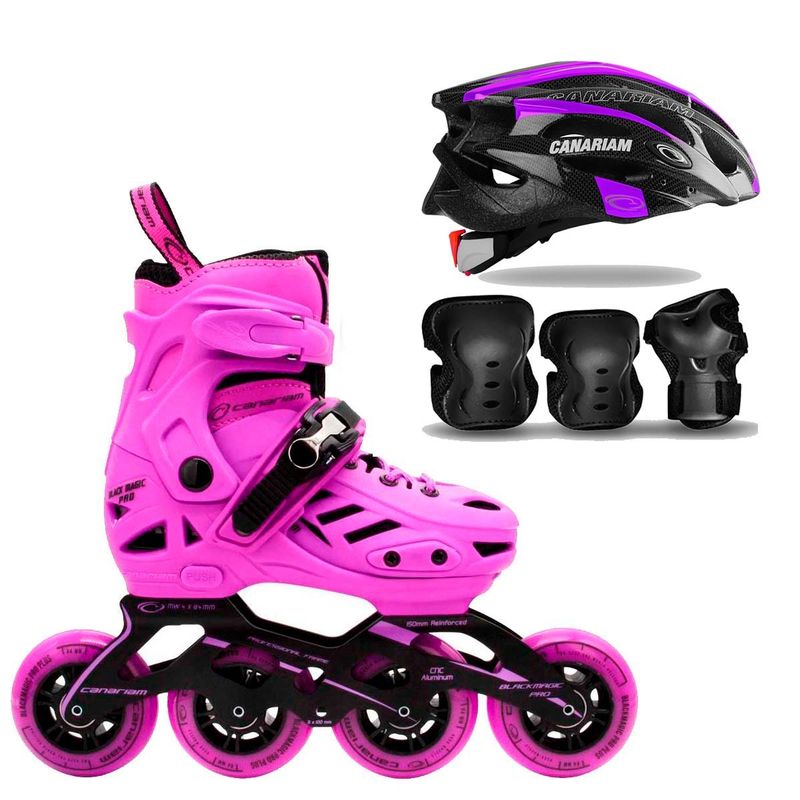 CANARIAM - Patines Blackmagic Pro Plus Morado + Kit C4 + Casco T31-34