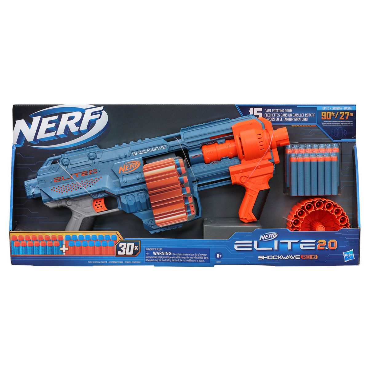 NERF - Lanzador Nerf Elite 2.0 Shockwave Rd-15, incluye (Lanzador y 30 dardos). A partir de 8 años.