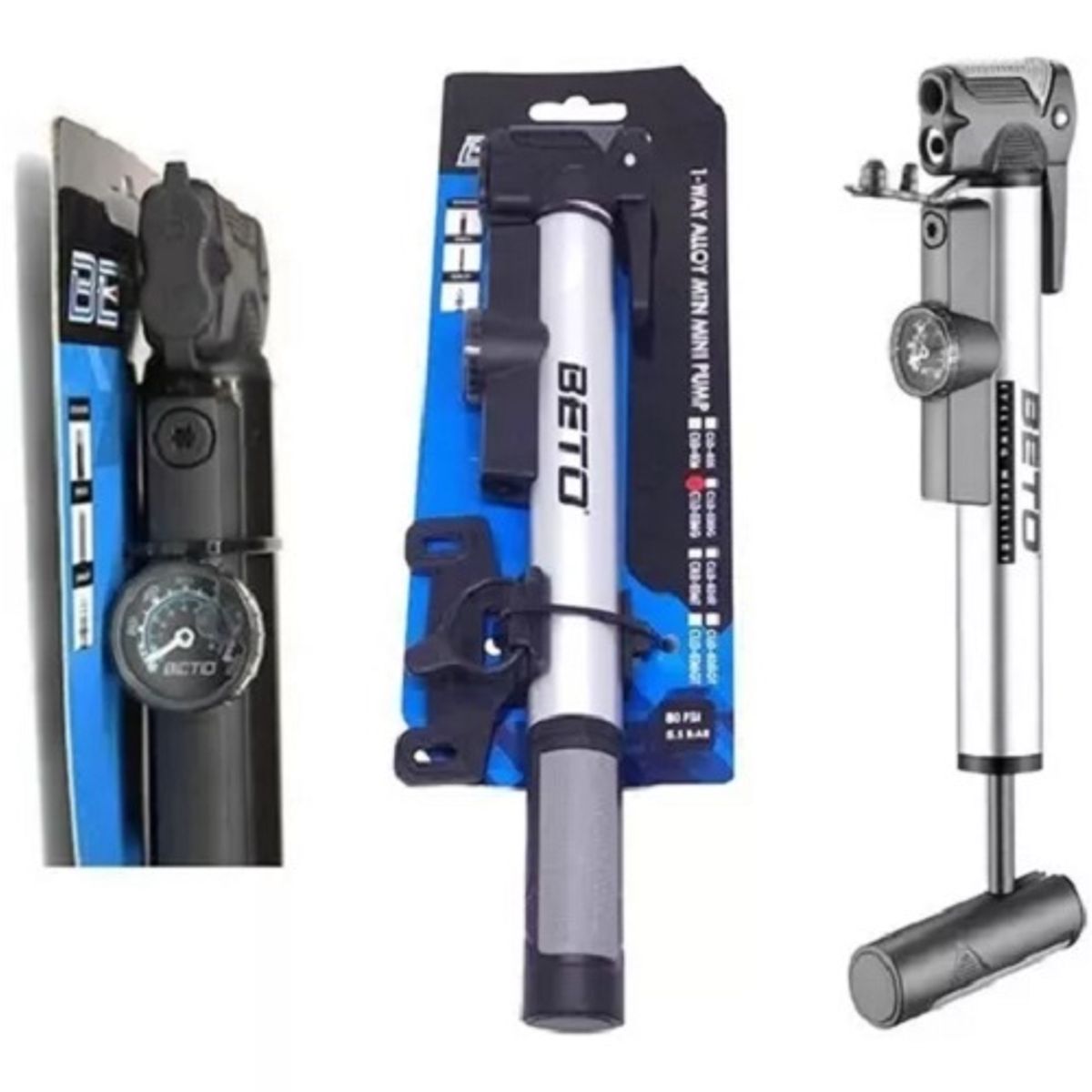 BETO - Inflador Mini Bomba Beto Aire Bicicleta 80Psi Con Manómetro