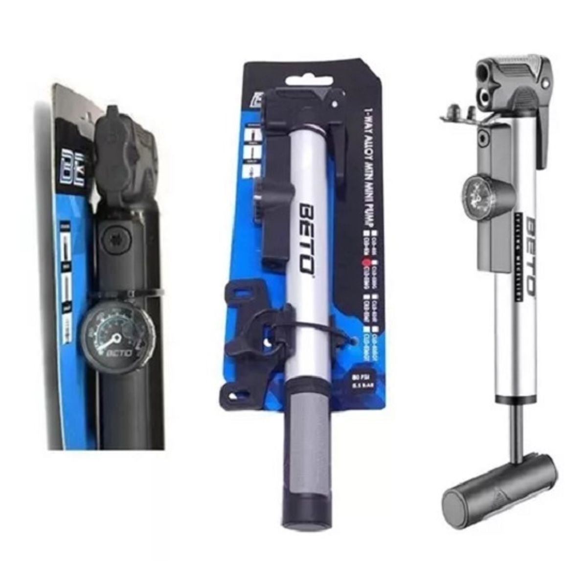 BETO - Inflador Mini Bomba Beto Aire Bicicleta 80Psi Con Manómetro