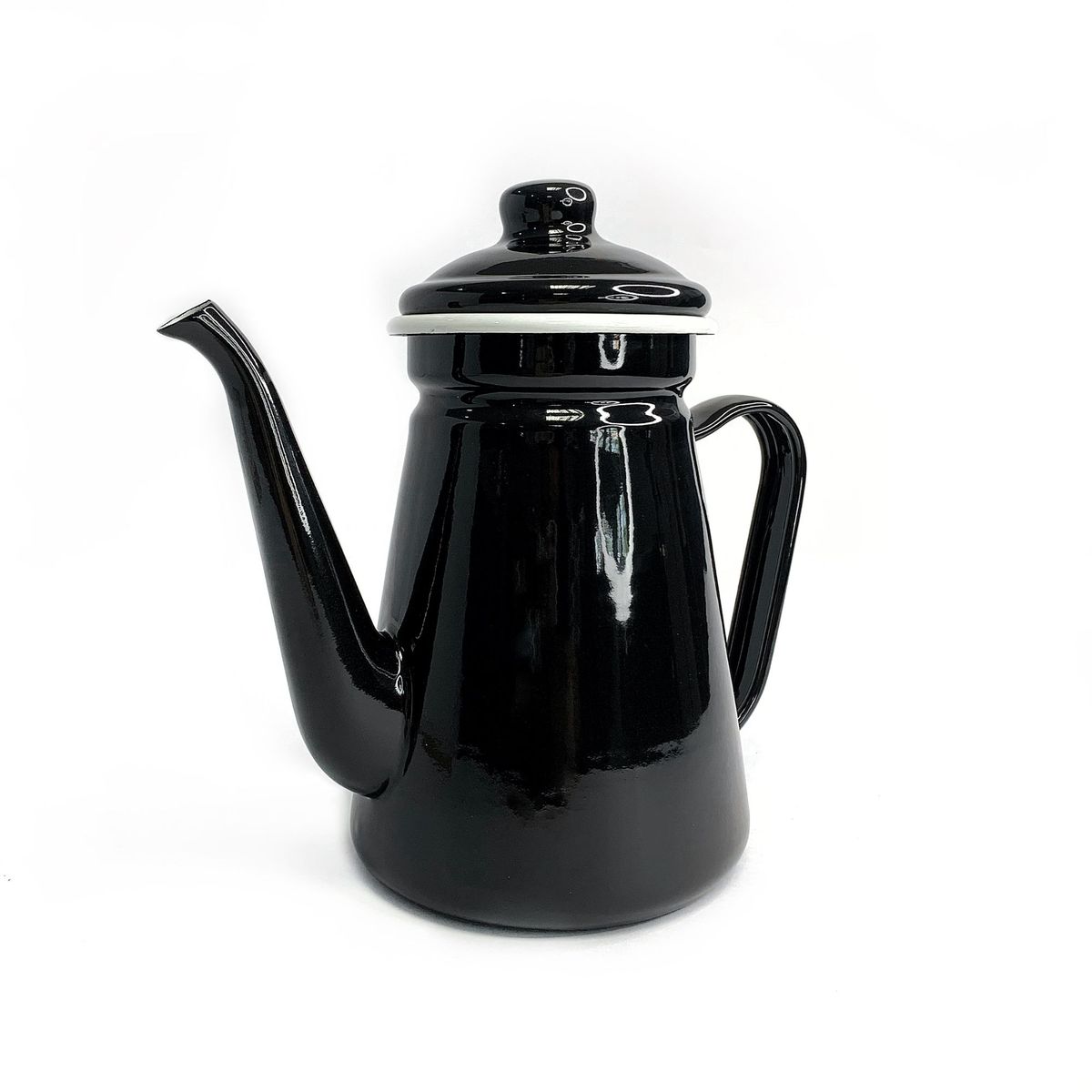 CRIOLLA - Jarra Cafetera 10 CM negro borde blanco Peltre.