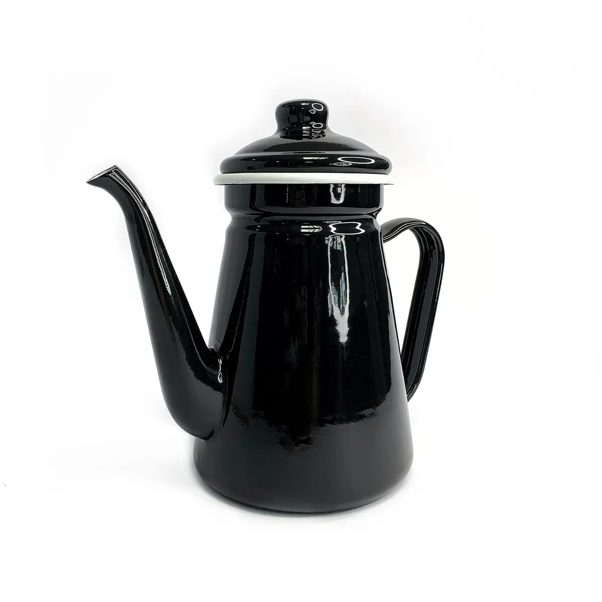 CRIOLLA - Jarra Cafetera 10 CM negro borde blanco Peltre.