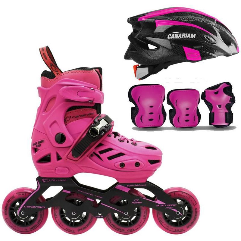 CANARIAM - Patines canariam blackmagic pro plus fucsia + kit de protección + casco t31 34