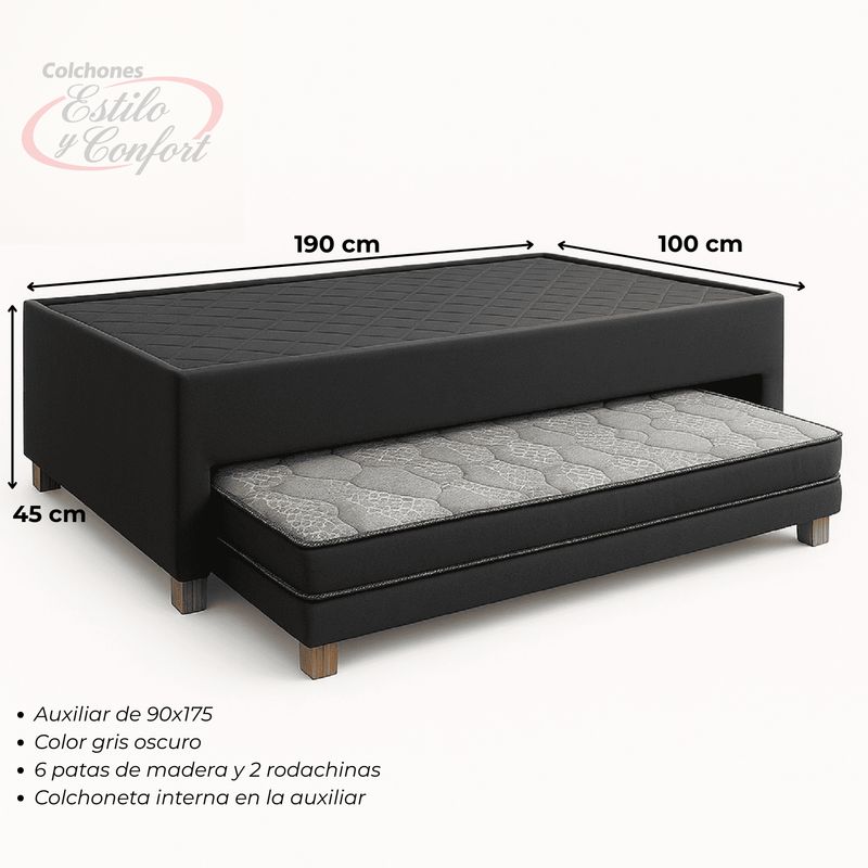 ESTILO Y CONFORT - Basecama duplex 100x190 Estilo y Confort  Tela Gris.