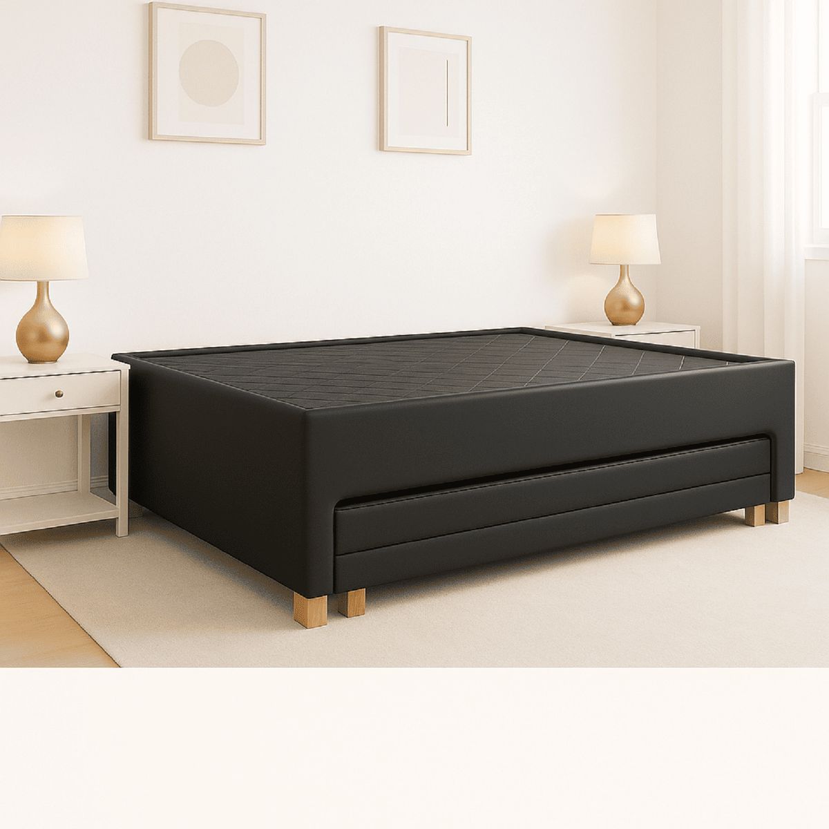 ESTILO Y CONFORT - Basecama Nido 100x190 Estilo y Confort  Tela Gris Pata de Madera