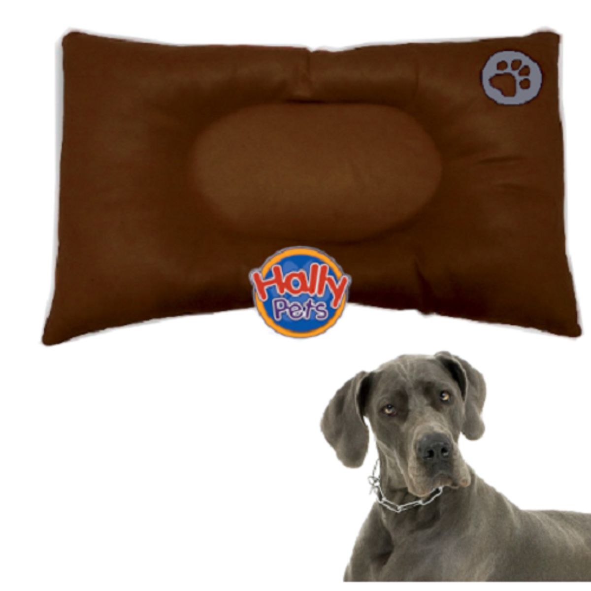 HALLY PET - Colchón premium gigante huella bordada mascota Marron