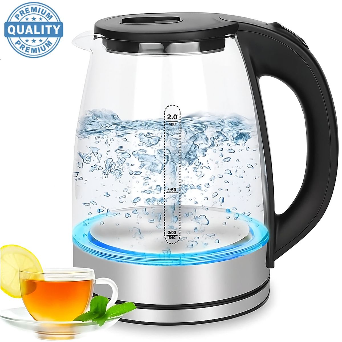 SOKANY - Tetera Eléctrica Hervidor De Agua Jarra Vidrio 1800W Calidad Premium Hasta 2 Litros