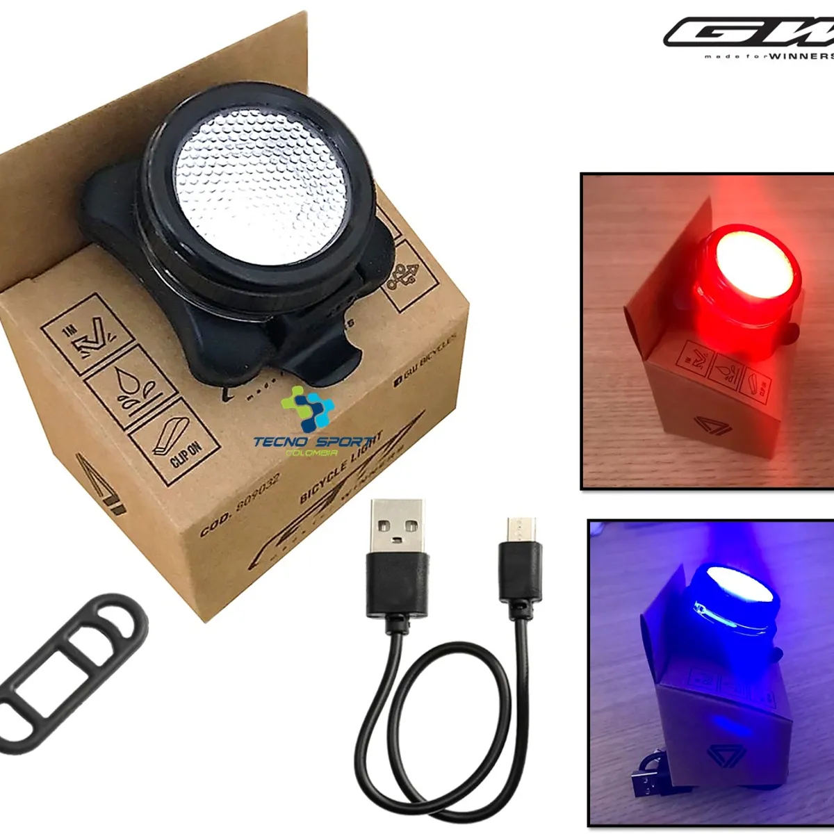 GW - Luz Trasera Gw Bicicleta Recargable Usb 5modos Luz Rojaazul