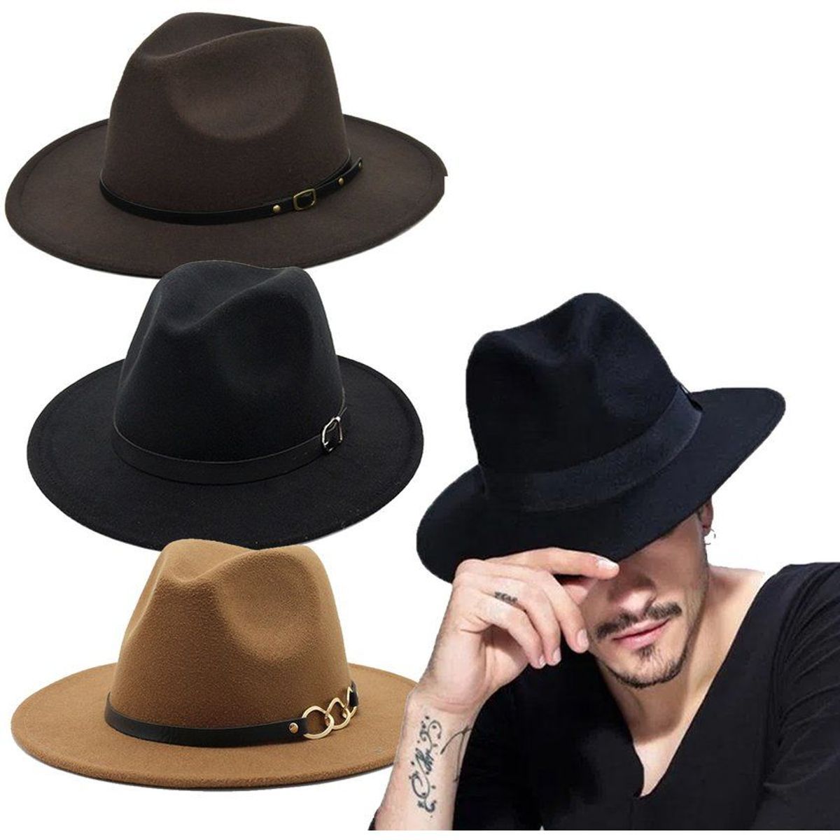 MULTIPLACE COLOMBIA - Sombrero para hombre fedora en paño importado de alta calidad-
