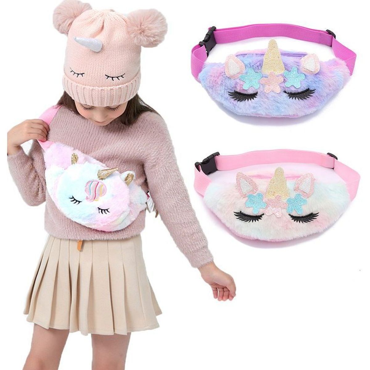 SPORT FITNESS - Canguro riñonera para niña en peluche importado de alta calidad-