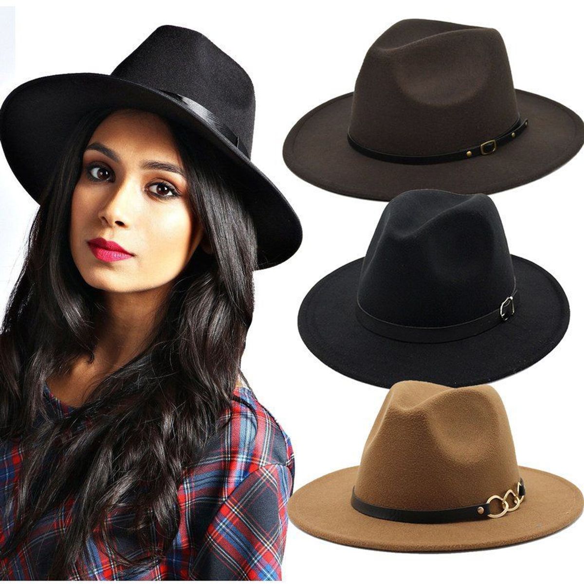 SPORTMASTER - Sombrero para mujer fedora en paño importado de alta calidad-