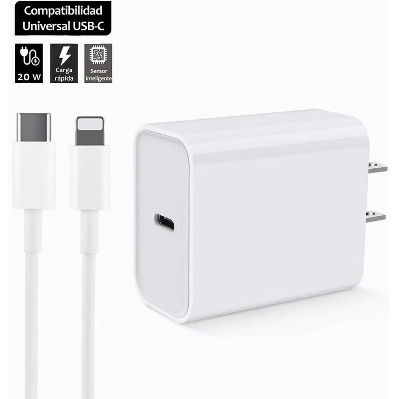 GENERICO - Adaptador y Cable Cargador Compatible Con ¡Phone 11 12 13 Ipad 20w