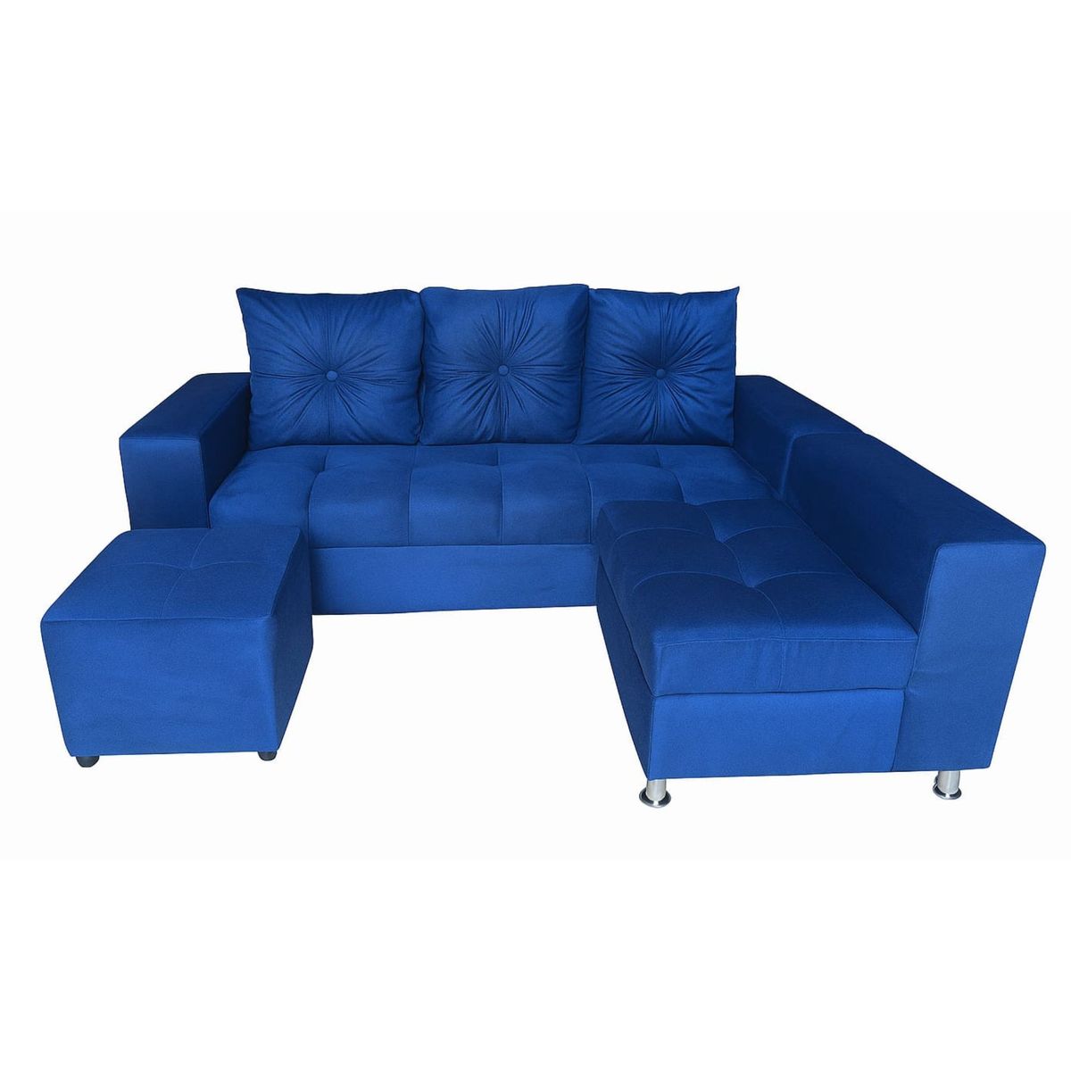 ACQUA MUEBLERIA - Juego de Sala en L Napoles Azul Petróleo + Cojines + Puff