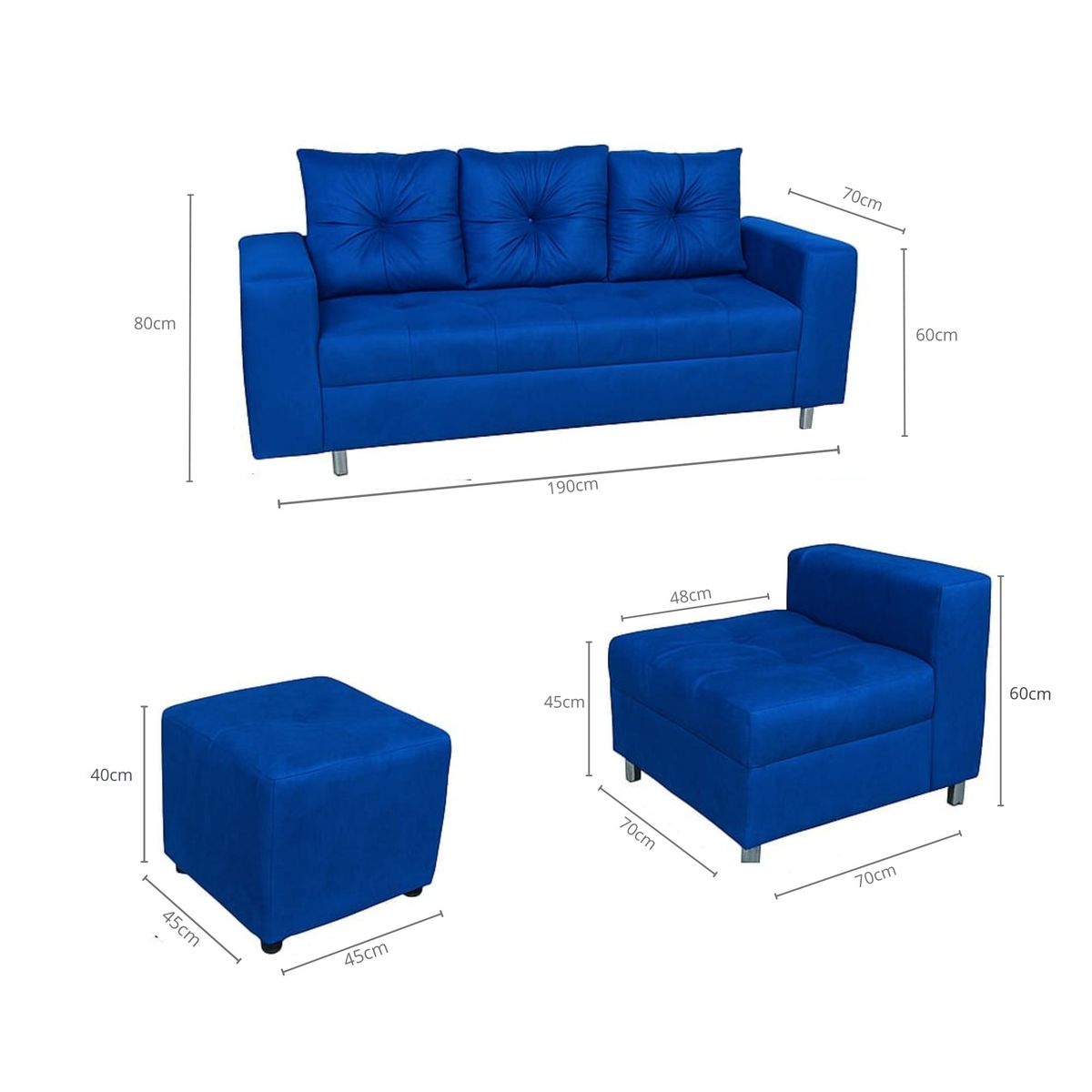 ACQUA MUEBLERIA - Juego de Sala en L Napoles Azul Petróleo + Cojines + Puff