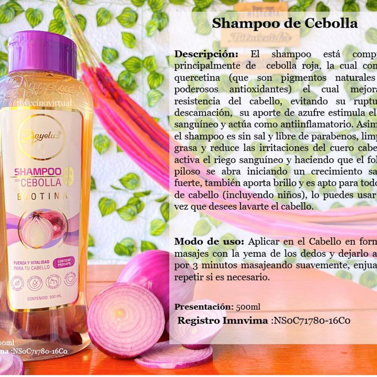 ANYELUZ - Shampoo de Cebolla  Anyeluz 500 mL