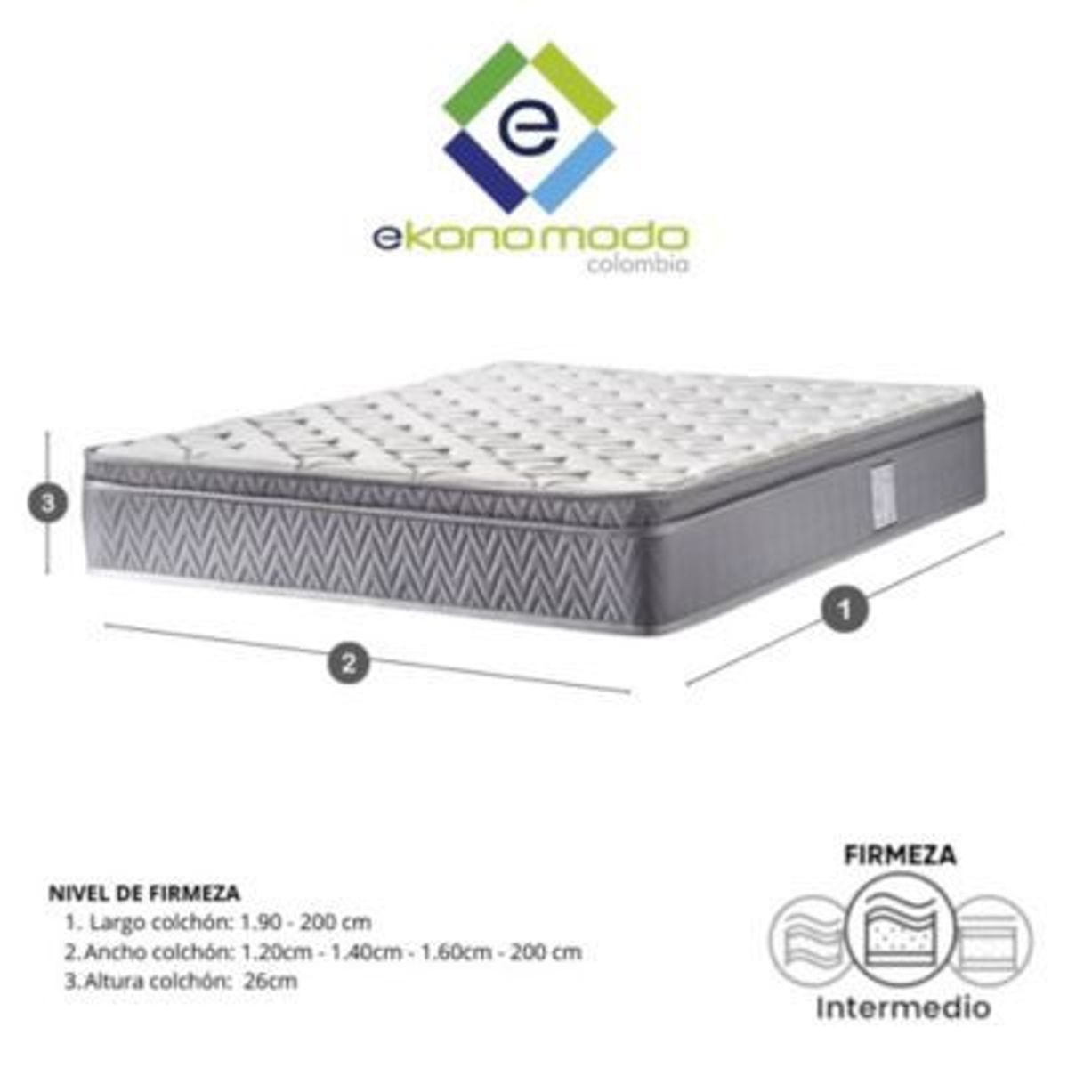 EKONOMODO COLOMBIA - Colchon Doble Pillow Con Cama Gabor Gris 120X190 Gratis Sabanas