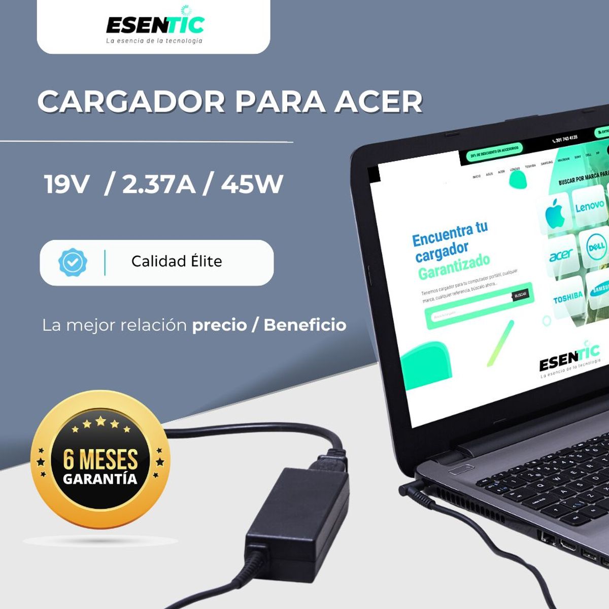 GENERICO - Cargador Para Acer Aspire E5-475 Series N16q1 19v 2.37a