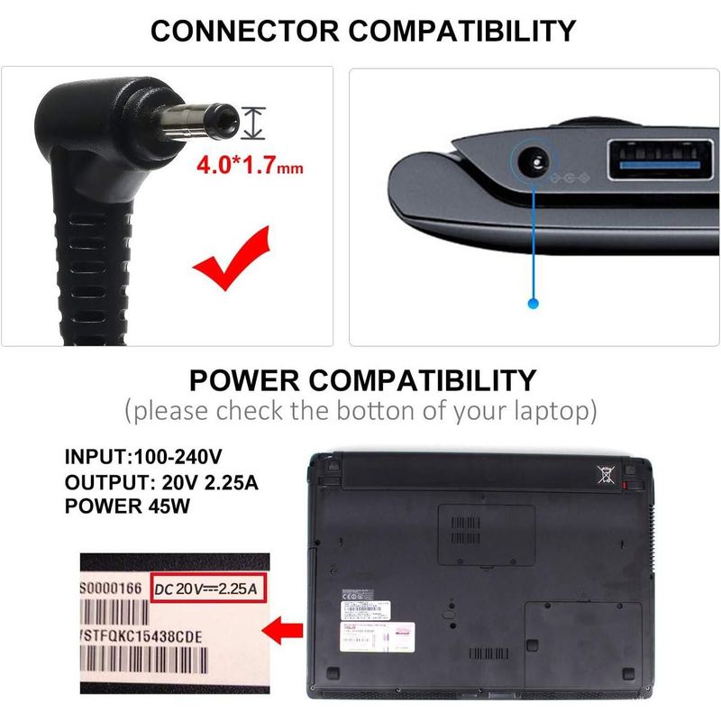Cargador Para Portátil Lenovo 20v 2.25a 45w Usb