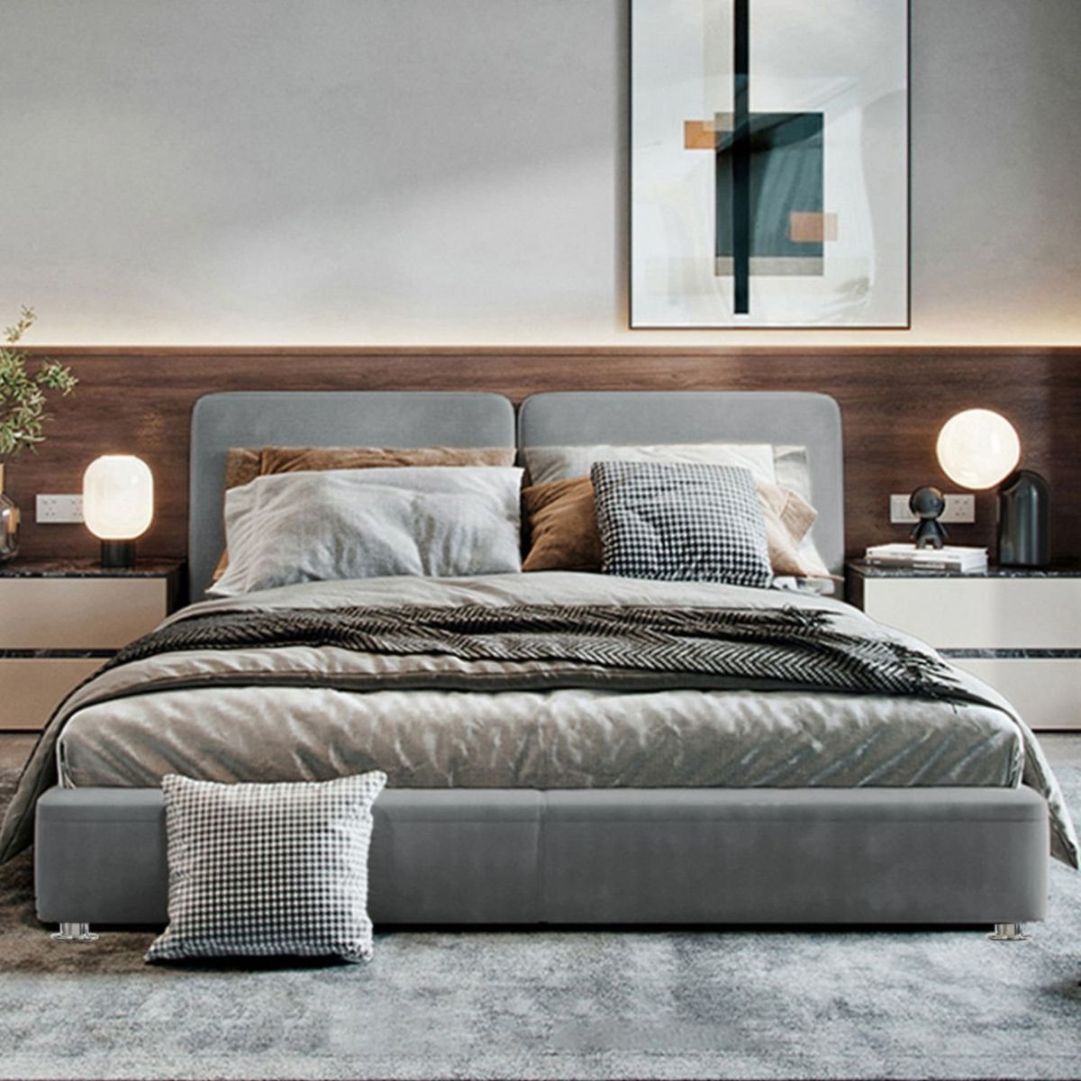 EKONOMODO COLOMBIA - Colchon Queen 1 Pillow Con Cama En Pino Gabor Gris 160X190 Cm