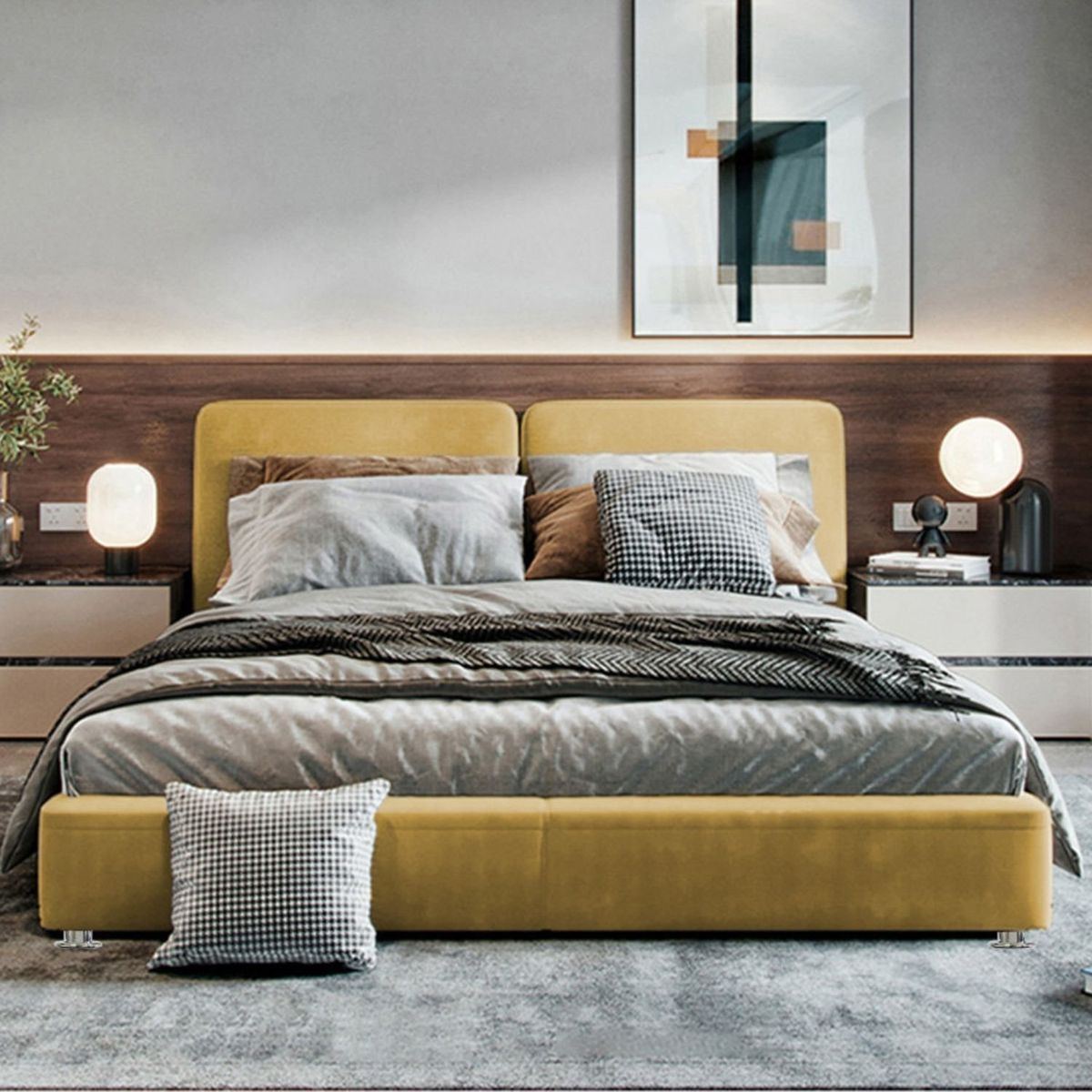 EKONOMODO COLOMBIA - Colchon Queen 1 Pillow Con Cama En Pino Gabor Mostaza 160X190 Cm