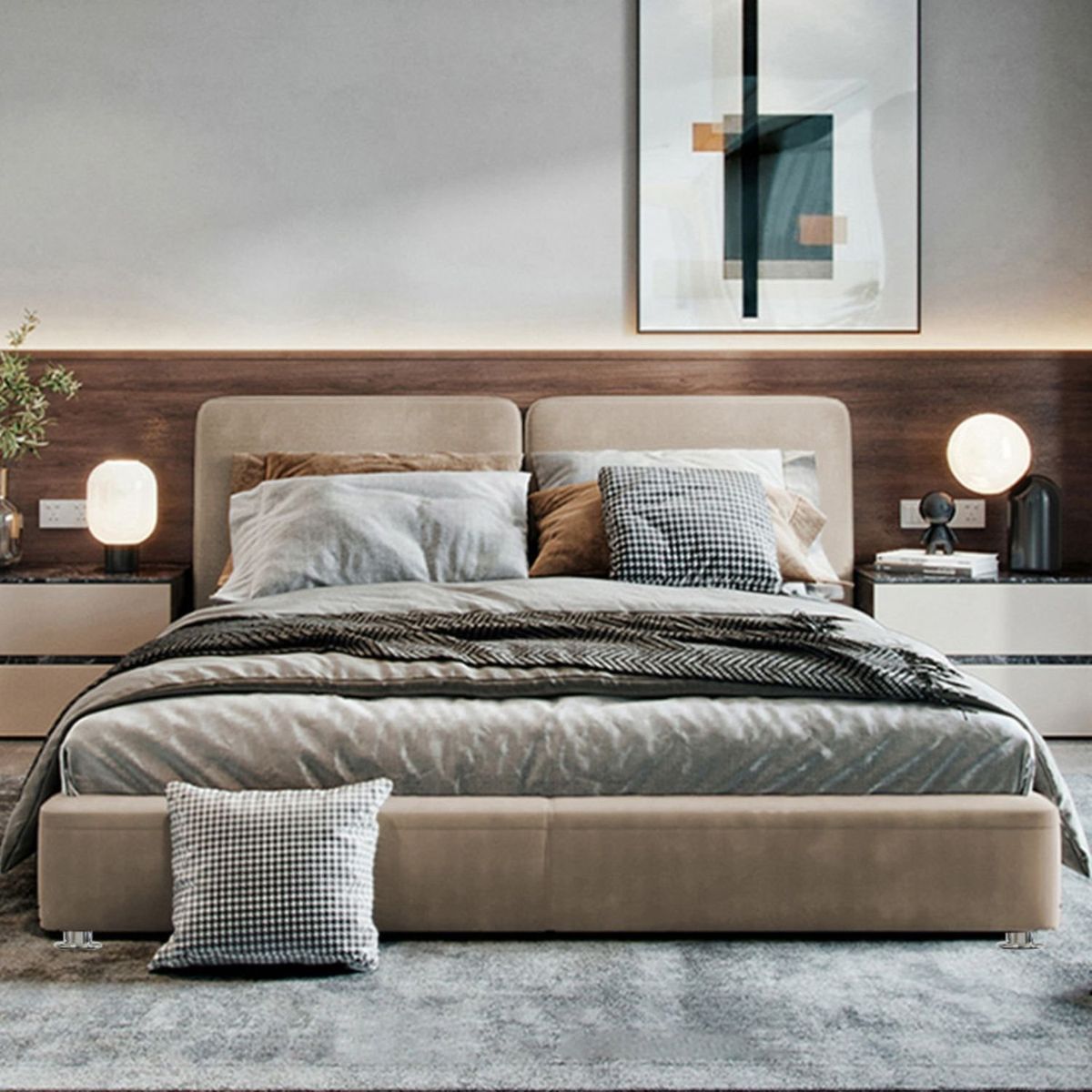 EKONOMODO COLOMBIA - Colchon Queen 1 Pillow Con Cama En Pino Gabor Taupe 160X190 Cm