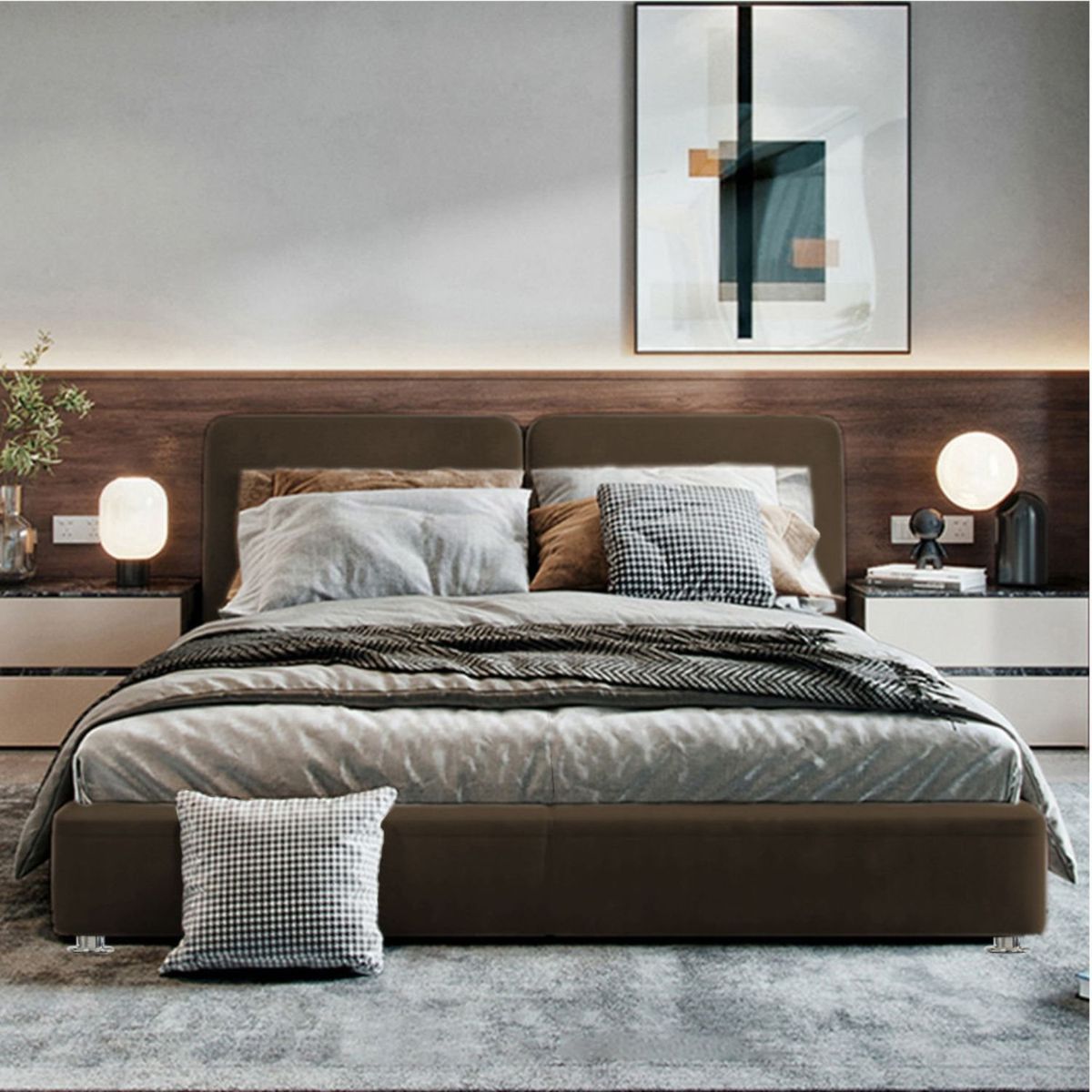 EKONOMODO COLOMBIA - Colchon Queen 1 Pillow Con Cama En Pino Gabor Cafe 160X190 Cm