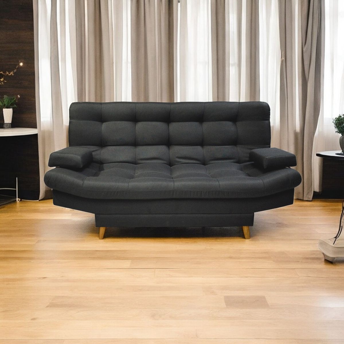 MUEBLES ONLINE - Sofa cama 3 posiciones Carvallo Lux tela negra