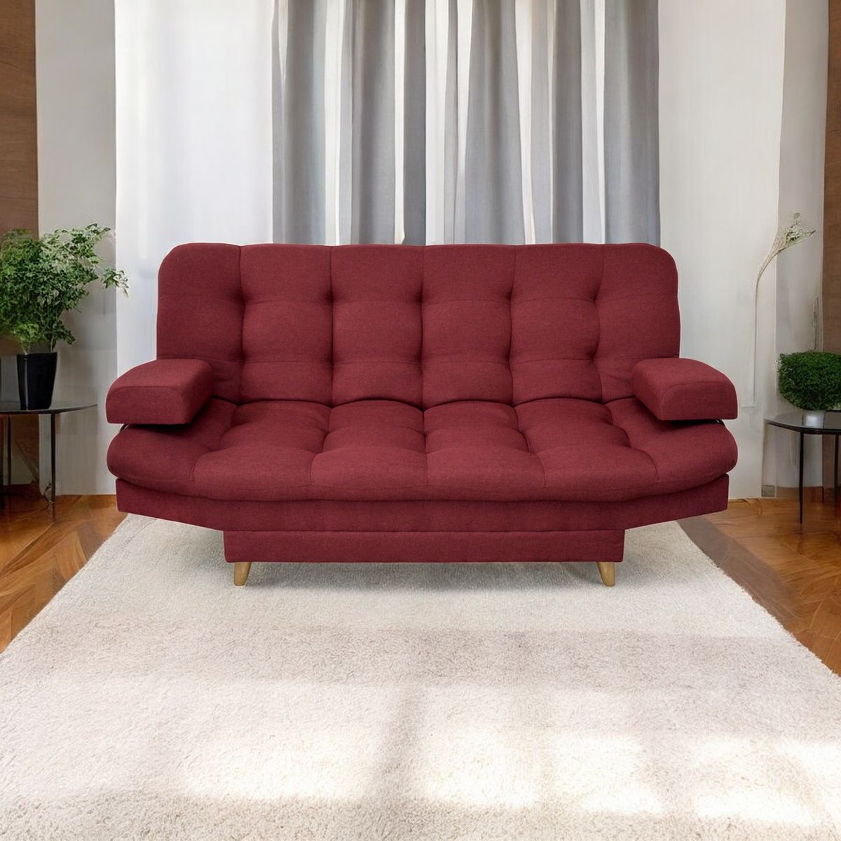 MUEBLES ONLINE - Sofa cama 3 posiciones Carvallo Lux tela vinotinto