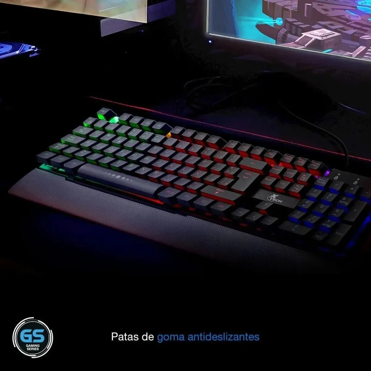 XTECH - Teclado Gamer Xtech Armiger RGB USB con Reposamuñecas en Español