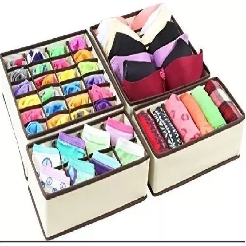 GENERICO - Organizador De Ropa Interior Y Medias Divisor Cajones Set X4 Beige
