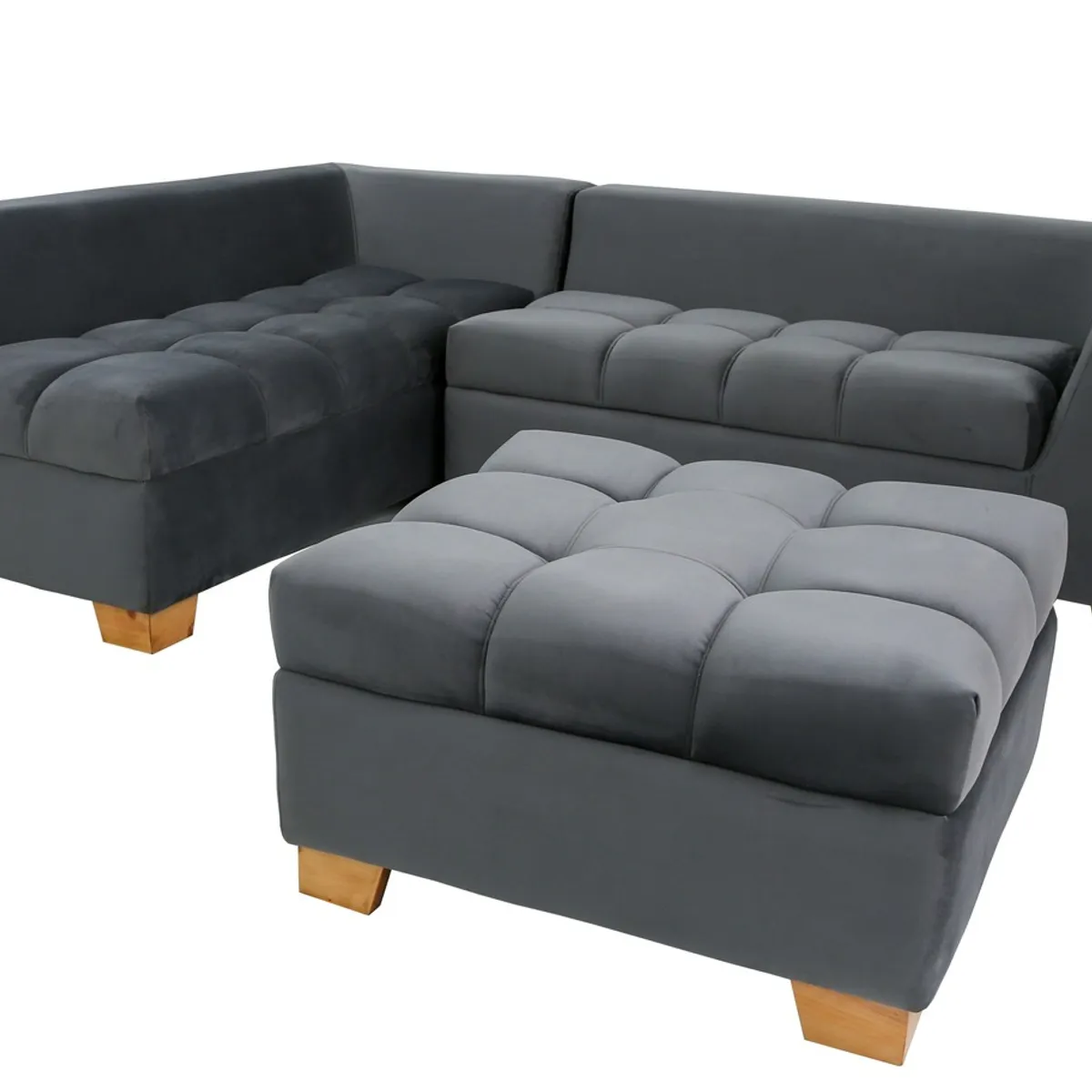 ACQUA MUEBLERIA - Juego de Sala  en L París Gris + Cojines + Puff