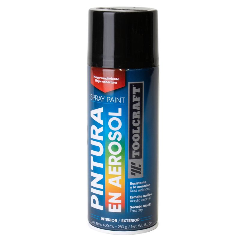 TOOLCRAFT - Pintura Aerosol Negro Brillante Toolcraft 400 Ml Sin Plomo