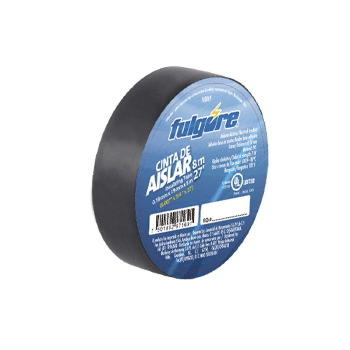 FULGORE - Cinta De Aislar Negra 8 Metros Fulgore 19 Mm X 0.18 Mm