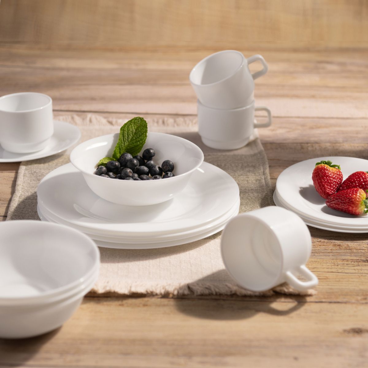 ESSENZA - Vajilla en Vitro Cerámica Essenza Aspen Redonda Blanca 16P