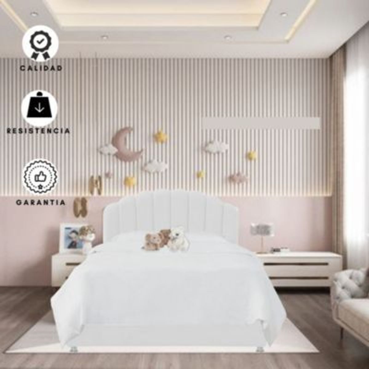 EKONOMODO COLOMBIA - Juego De Alcoba Infantil 120 Coral Blan Espaldar + Base Cama + Colchon