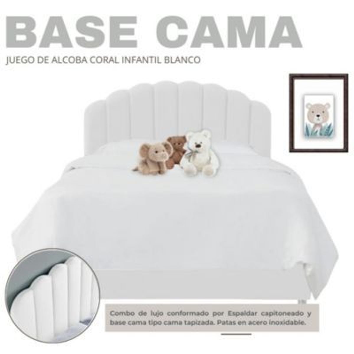 EKONOMODO COLOMBIA - Juego De Alcoba Infantil 120 Coral Blan Espaldar + Base Cama + Colchon