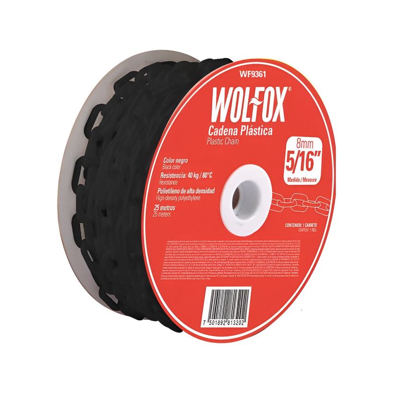 WOLFOX - Cadena Plástica De 25 M Negra Wolfox Espesor 5/16"