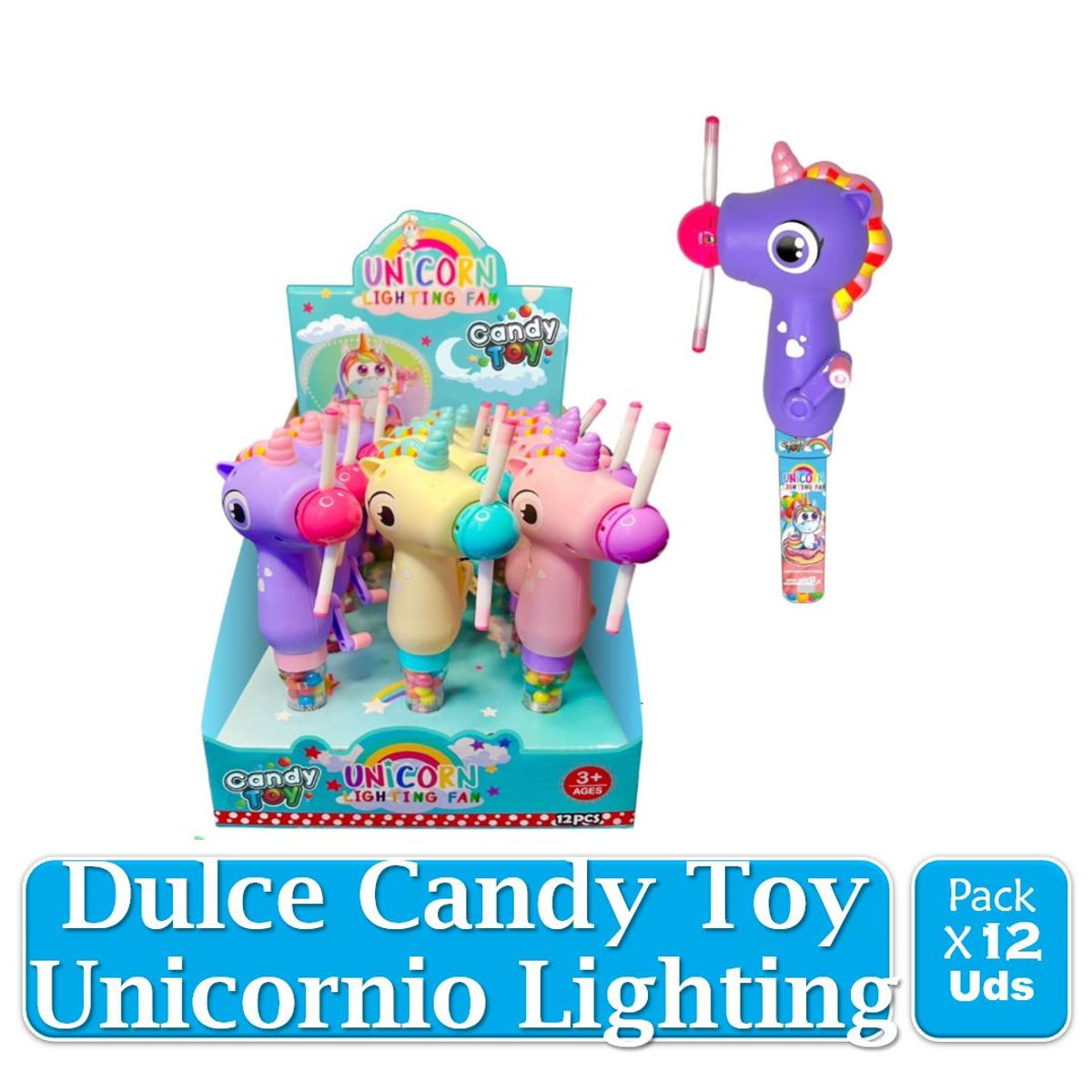 GENERICO - Dulce Candy Toy Ventilador Unicornio Lighting Fan X 12  Uds