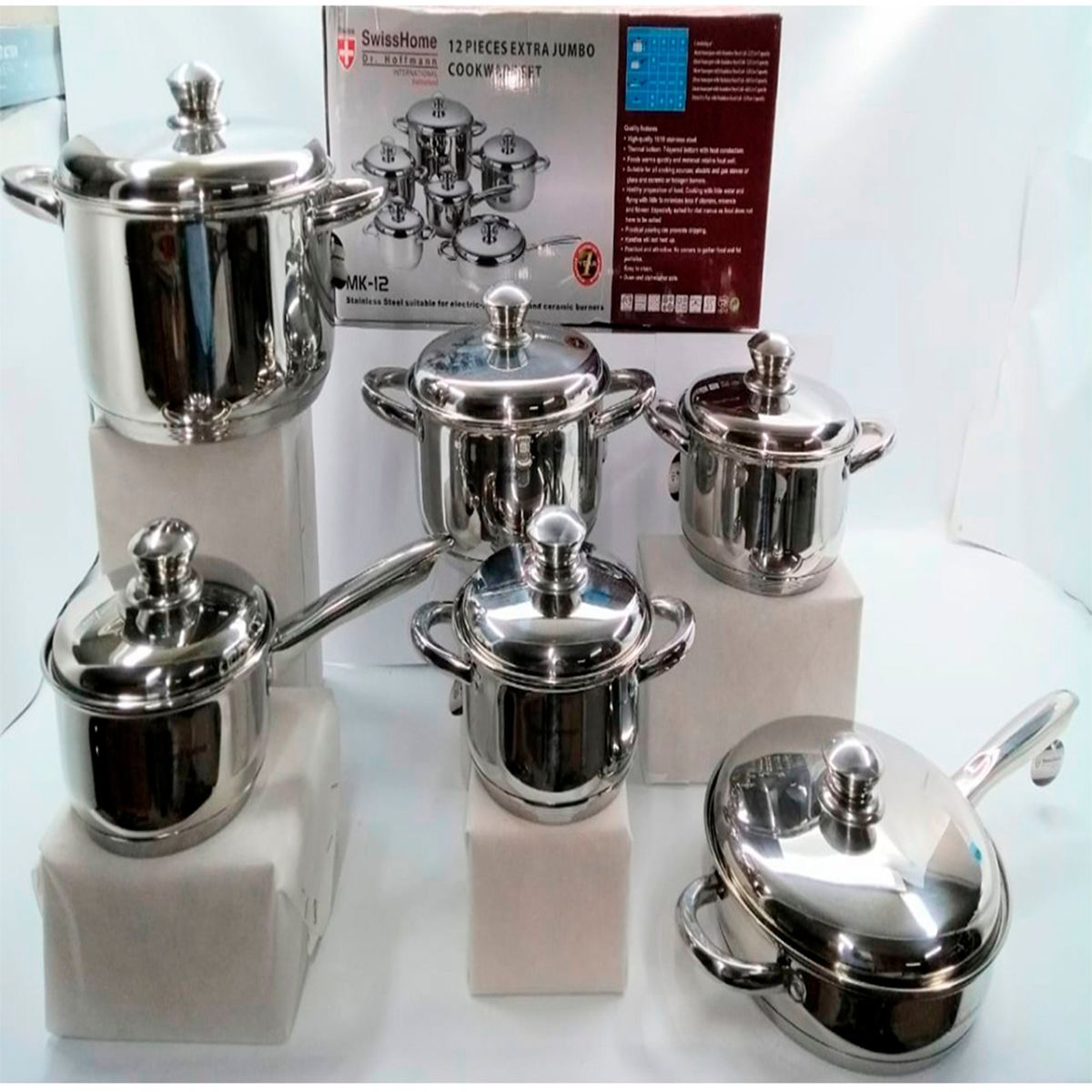 SWISSHOME DR HOFFMAN - Batería de Cocina Swisshome 12 Piezas Extra Jumbo