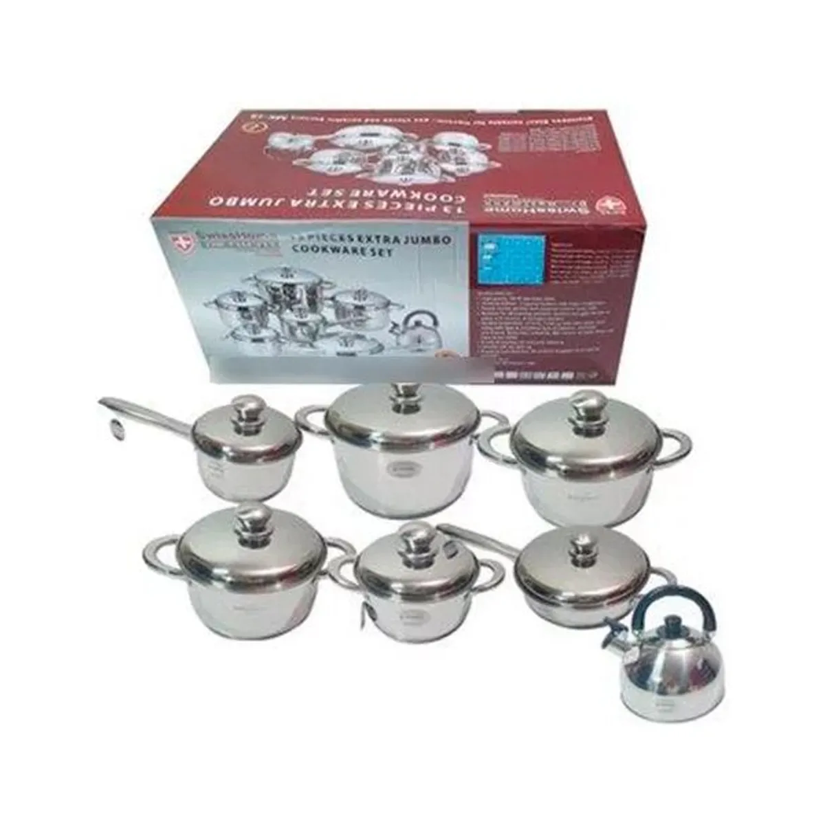 SWISSHOME DR HOFFMAN - Batería de Cocina Swisshome 13 Piezas Extra Jumbo Incluye Tetera