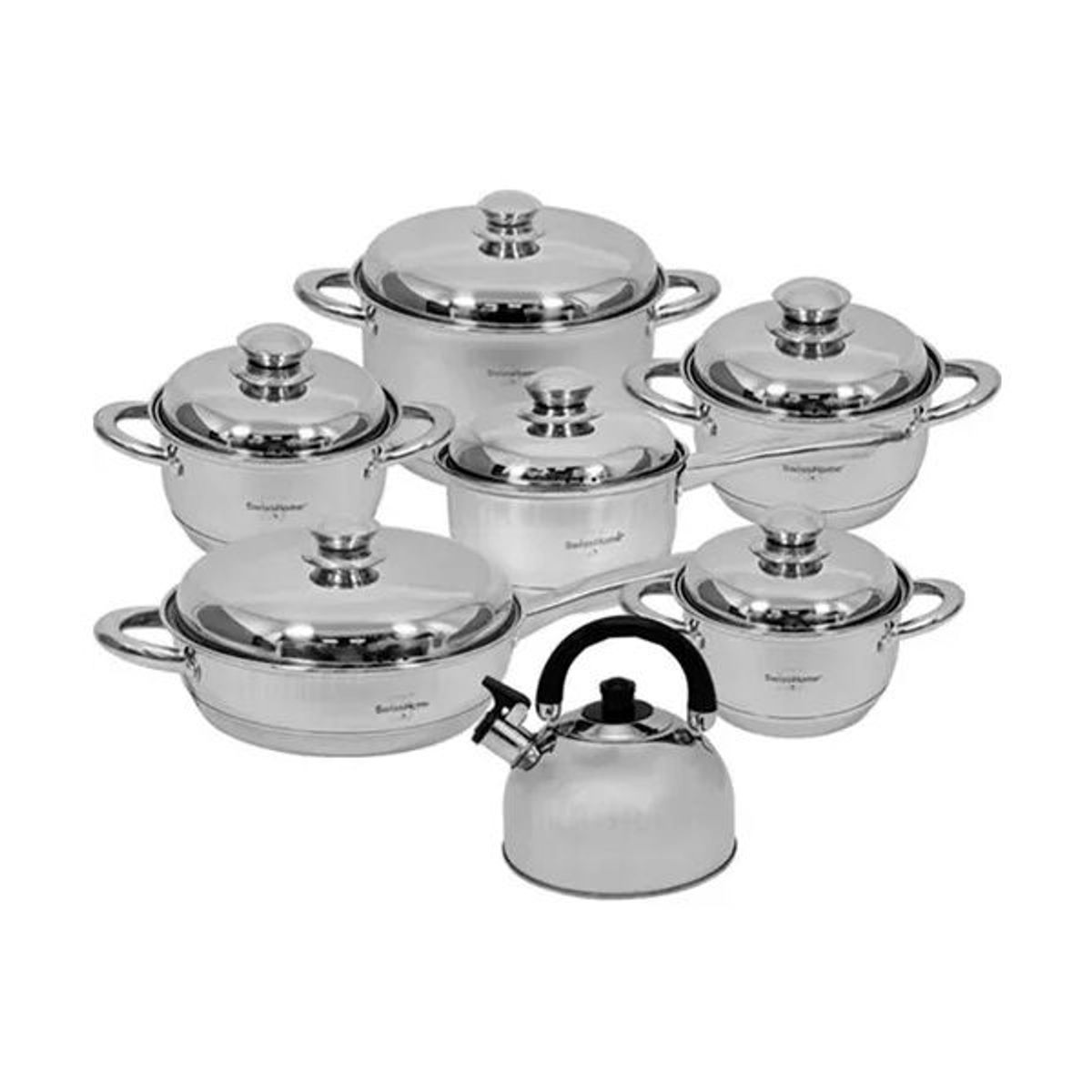 SWISSHOME DR HOFFMAN - Batería de Cocina Swisshome 13 Piezas Extra Jumbo Incluye Tetera