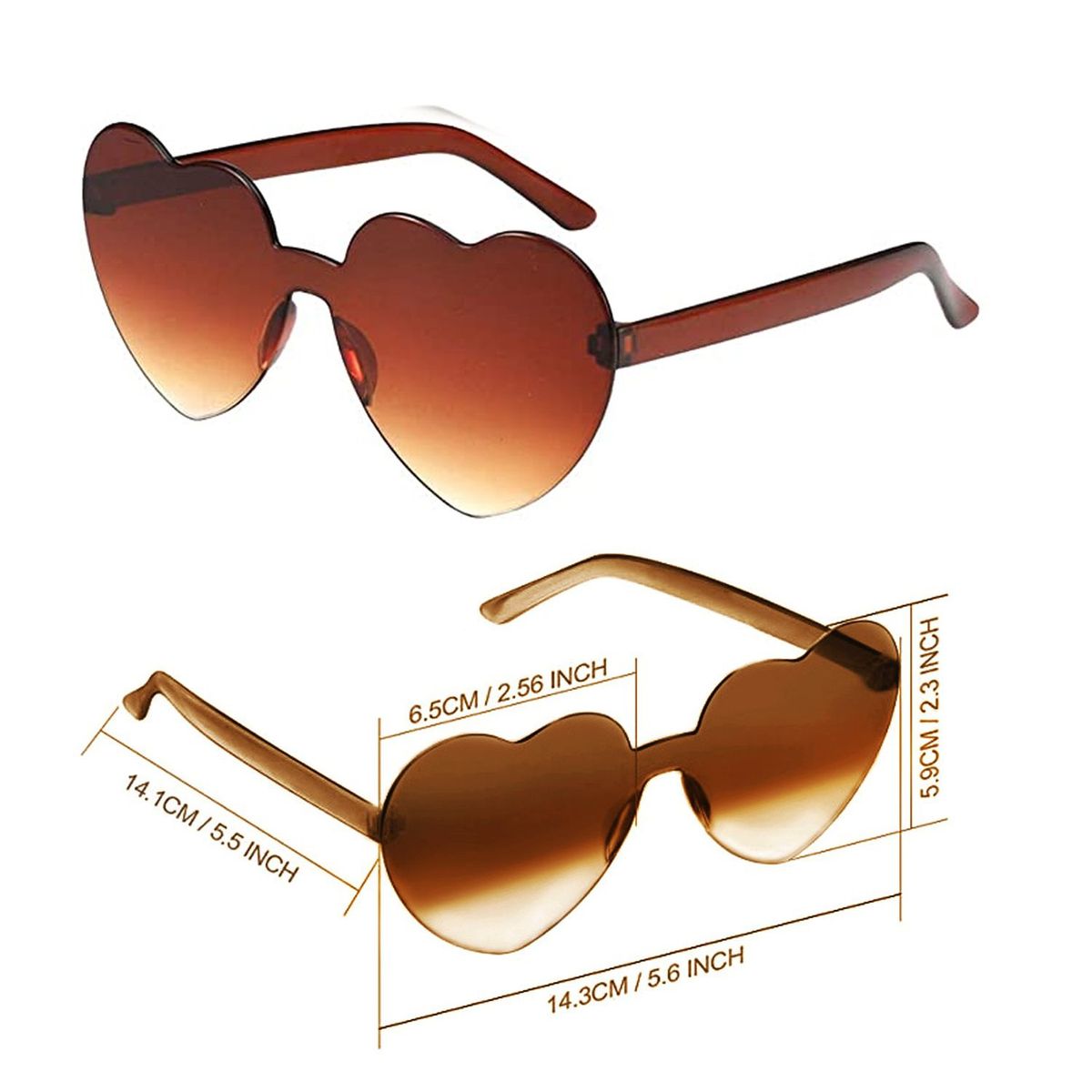 P&R APRECIOSDEREMATE - Gafas Fashion Party De Corazón Sol Rimless Moda Colores