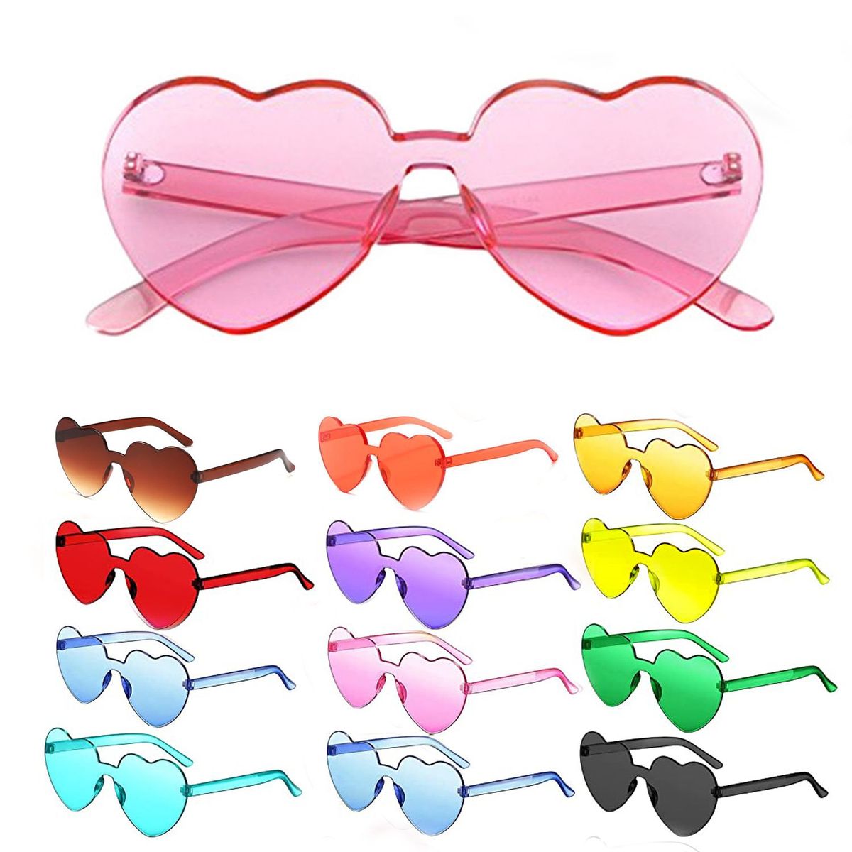 P&R APRECIOSDEREMATE - Gafas Fashion Party De Corazón Sol Rimless Moda Colores
