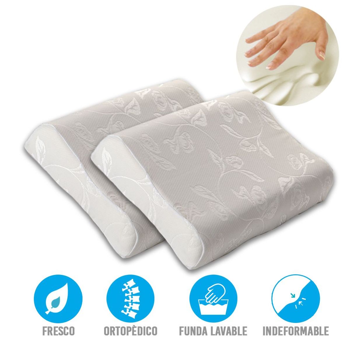 MAGIC PILLOW - Set de 2 Almohadas Ortopédica Visco-Smart Con Memoria Cervical Baja.