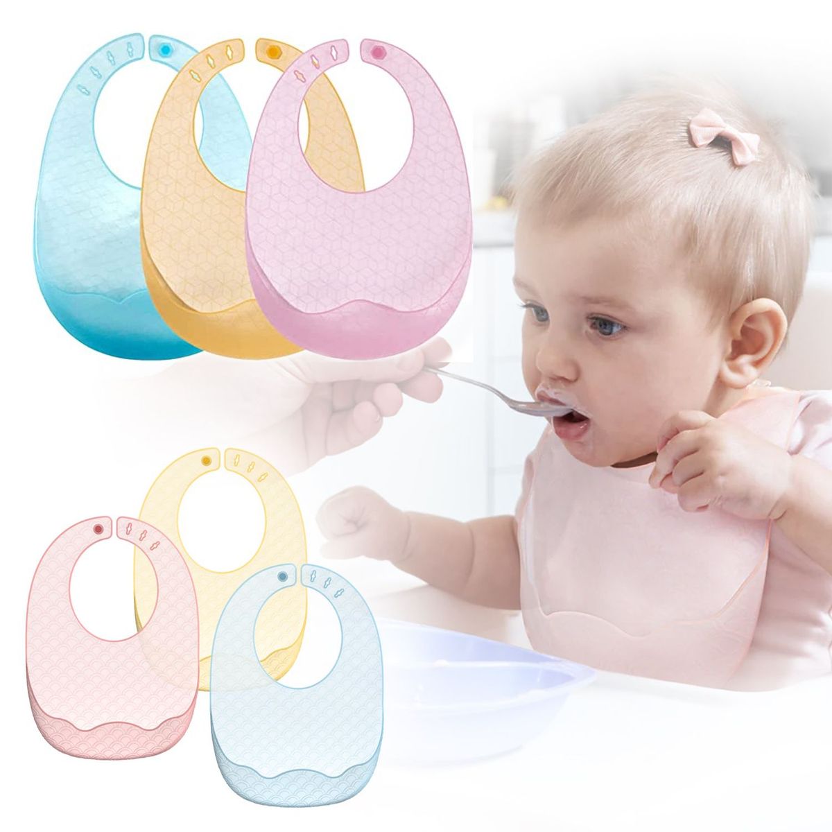 P&R APRECIOSDEREMATE - Kitx3 Baberos de Silicona Baby Bib Alimenta tu bebé