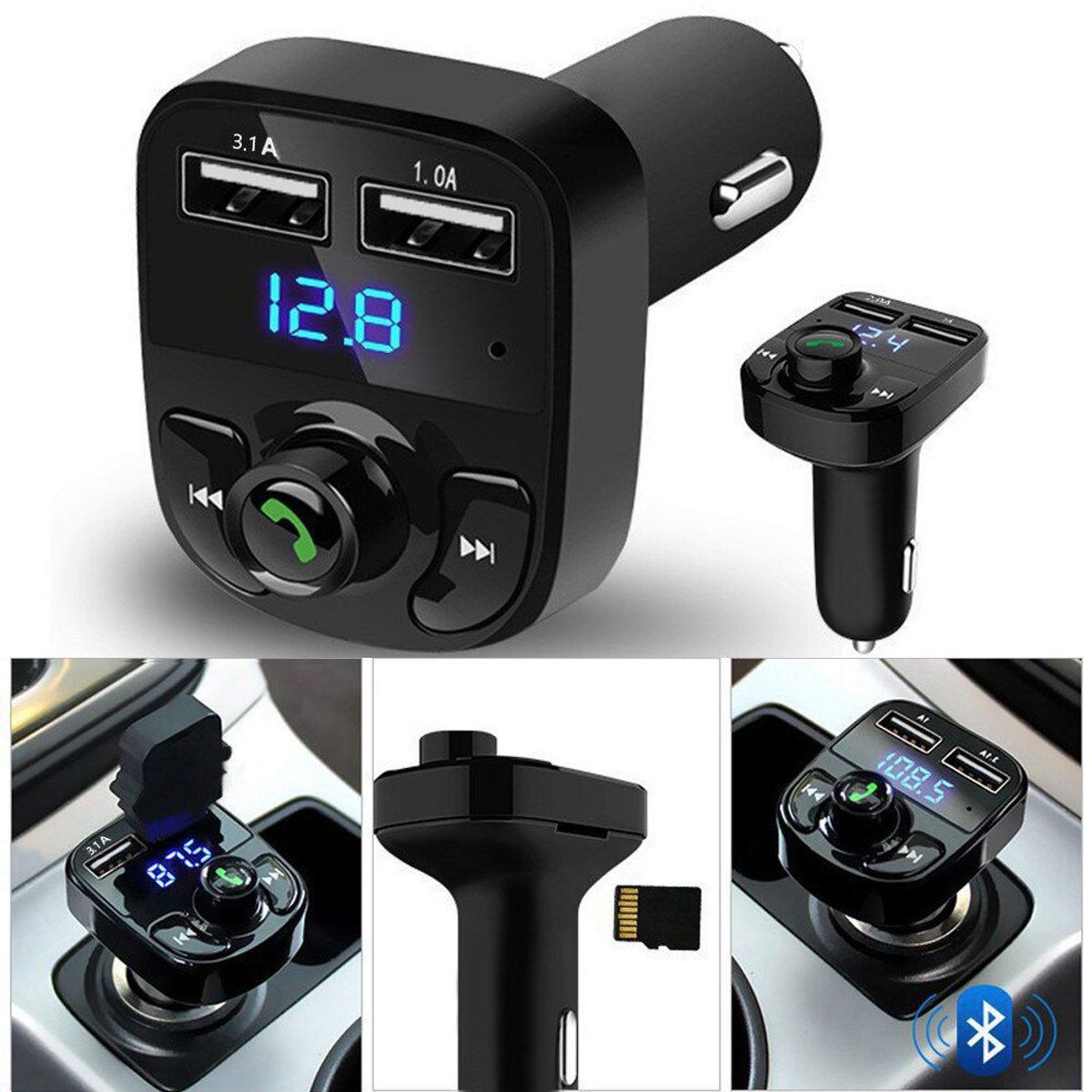 GENERICO - Transmisor Bluetooth Carro Fm Reproductor Receptor Adaptador.